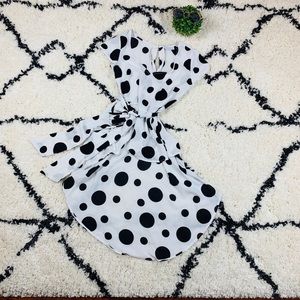 Black and white polka-dot high-low dress